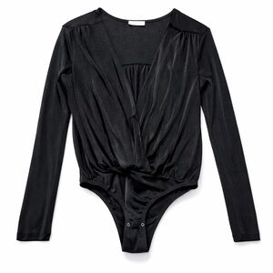 Free People Tirnt Black Draped Bodysuit. Size Small.